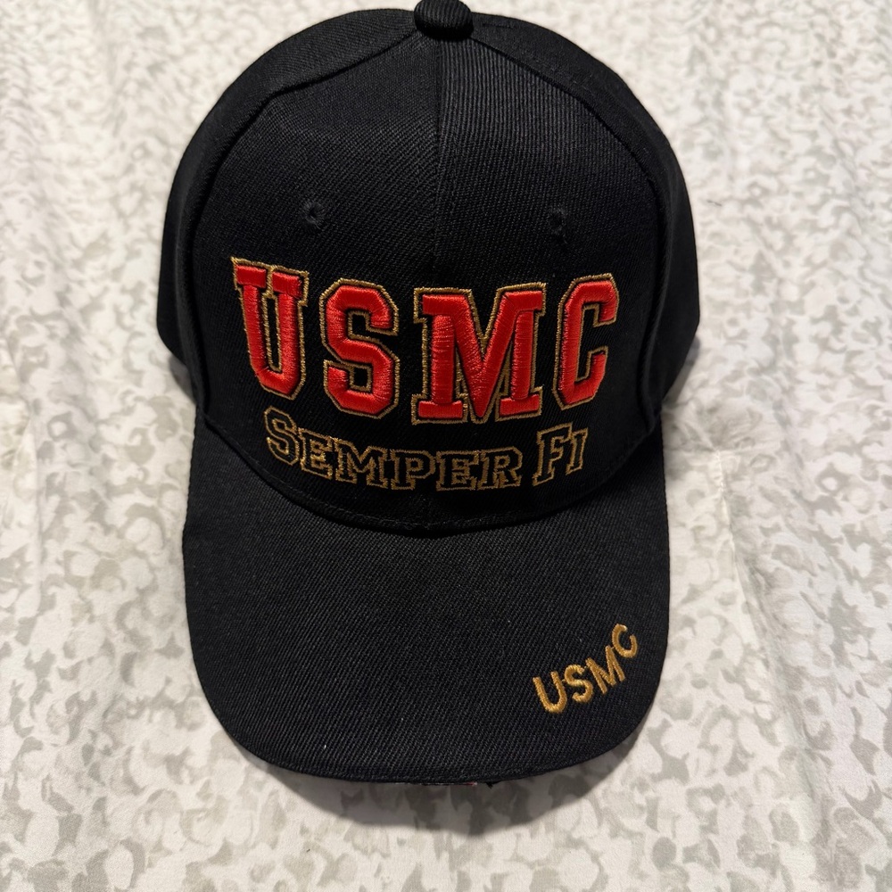 USMC Semper Fi Marine Corps Hat Men's Black Adjustable Cap Embroidered
